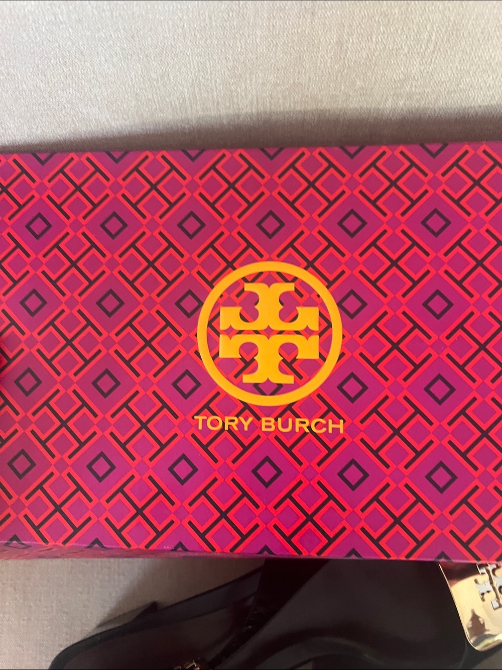 Tory Burch Black Leather Slingback Pumps with Gold Logo Plate - Picture 6 of 7